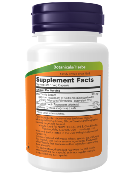 NOW Milk Thistle Extract 300 mg Double Strength facts