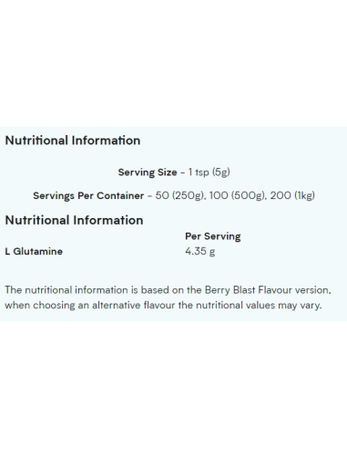 MyProtein L-Glutamine supplement facts