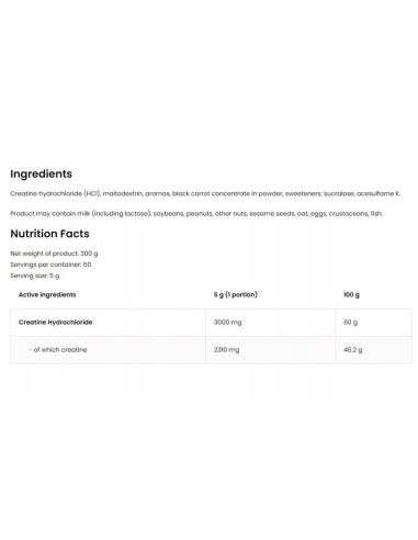 OstroVit Creatine HCl 300g facts