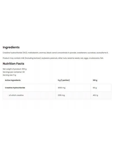 OstroVit Creatine HCl 300g facts