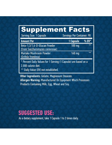 Haya Labs Beta Glucans + Maitake Mushroom 100 mg 90 kapszula facts