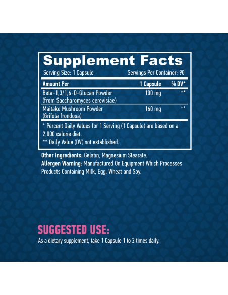 Haya Labs Beta Glucans + Maitake Mushroom 100 mg 90 kapszula facts