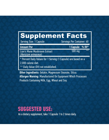 Haya Labs Lions Mane Mushroom 500 mg facts