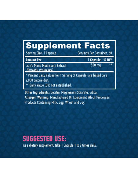 Haya Labs Lions Mane Mushroom 500 mg facts