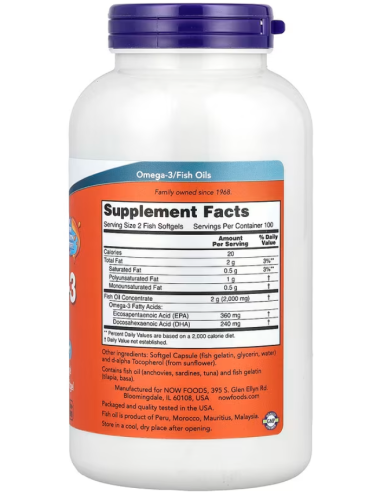 NOW Omega-3 In Fish Gelatine Softgel 200 hal gélkapszula