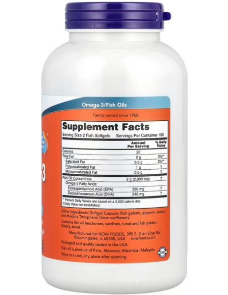 NOW Omega-3 In Fish Gelatine Softgel 200 hal gélkapszula