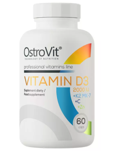 OstroVit Vitamin D3 2000 IU + K2 MK-7 + C + Zinc 60 kapszula
