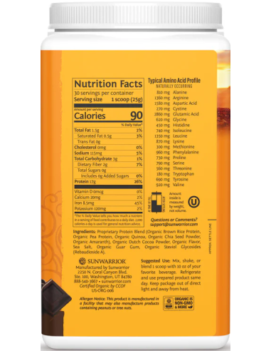 Sunwarrior Protein Classic Plus 750 g összetétele