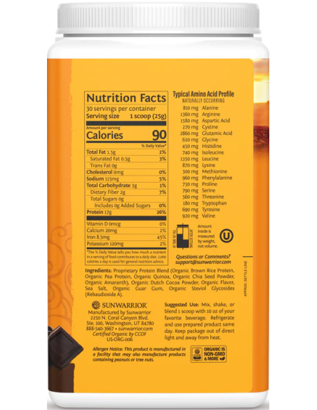 Sunwarrior Protein Classic Plus 750 g összetétele