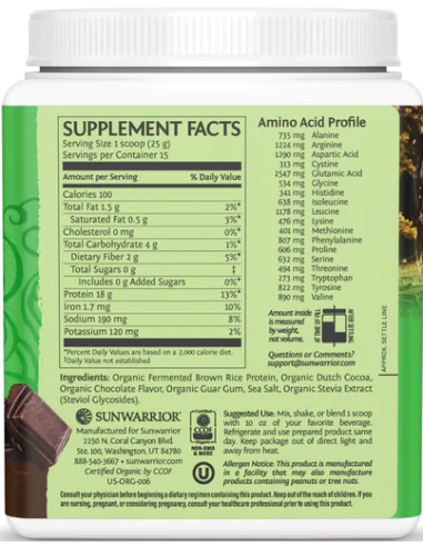 Sunwarrior Protein Classic 375 g összetétele