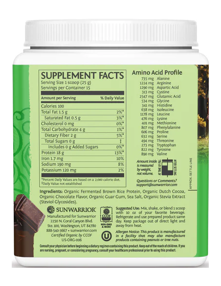 Sunwarrior Protein Classic 375 g összetétele