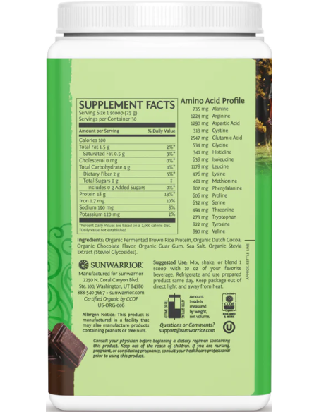 Sunwarrior Protein Classic 750 g összetétele2