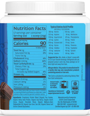 Sunwarrior Protein Warrior Blend összetétele