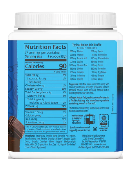 Sunwarrior Protein Warrior Blend összetétele