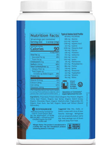 Sunwarrior Protein Warrior Blend 750g összetétele