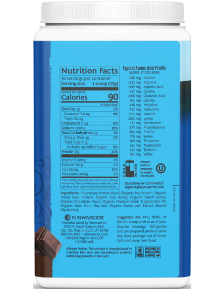Sunwarrior Protein Warrior Blend 750g összetétele