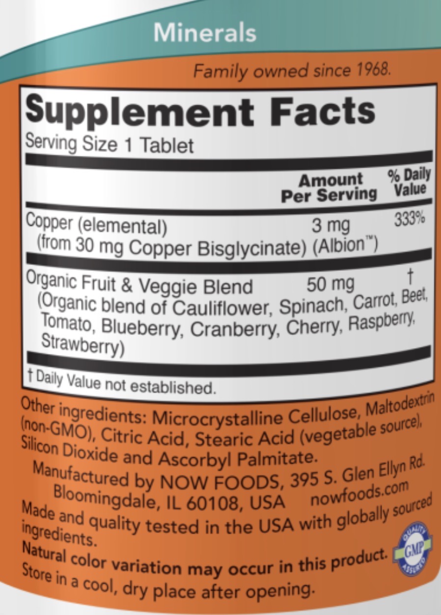NOW Cooper Glycinate 120 tabletta
