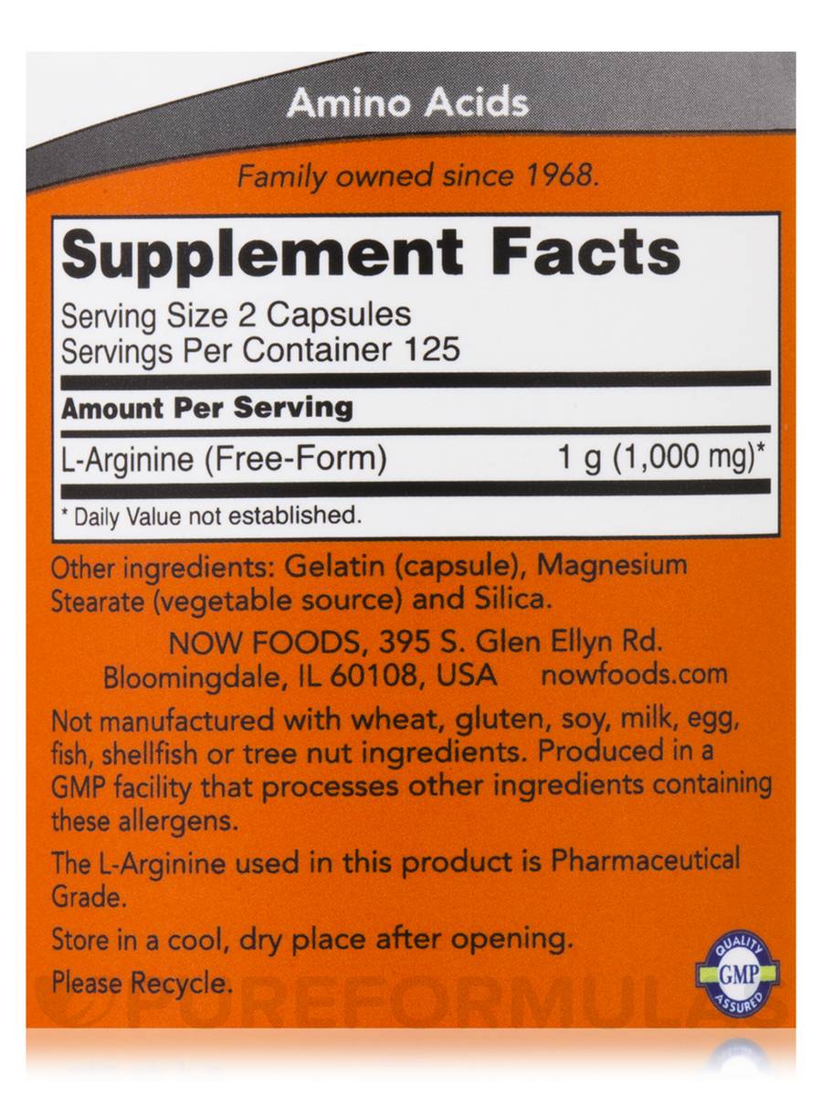 NOW L-Arginine 500 mg facts