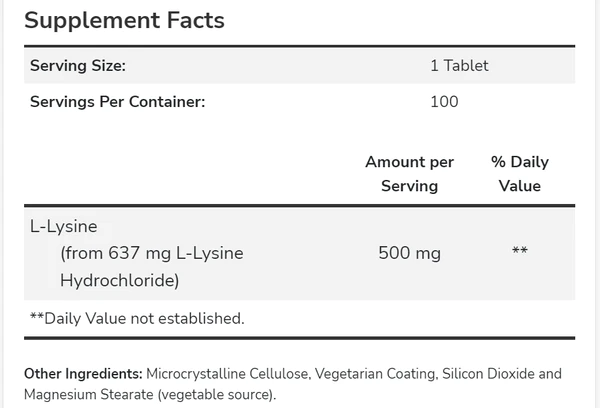 NOW L-Lysine 500 mg 100 tabletta