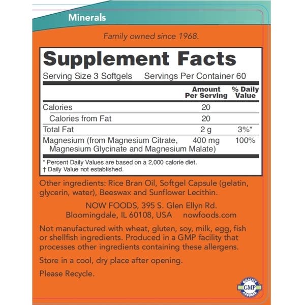 NOW Magnesium Citrate softgels facts