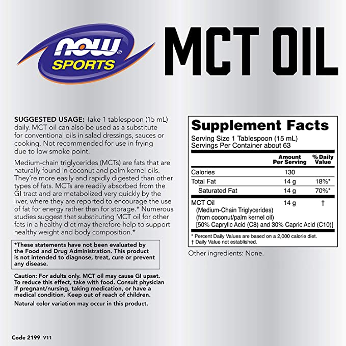 NOW Sports MCT Oil 946 ml facts