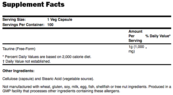 NOW Taurine 1000 mg 250 kapszula