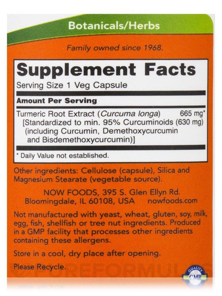 NOW Turmeric Curcumin 60 vegan