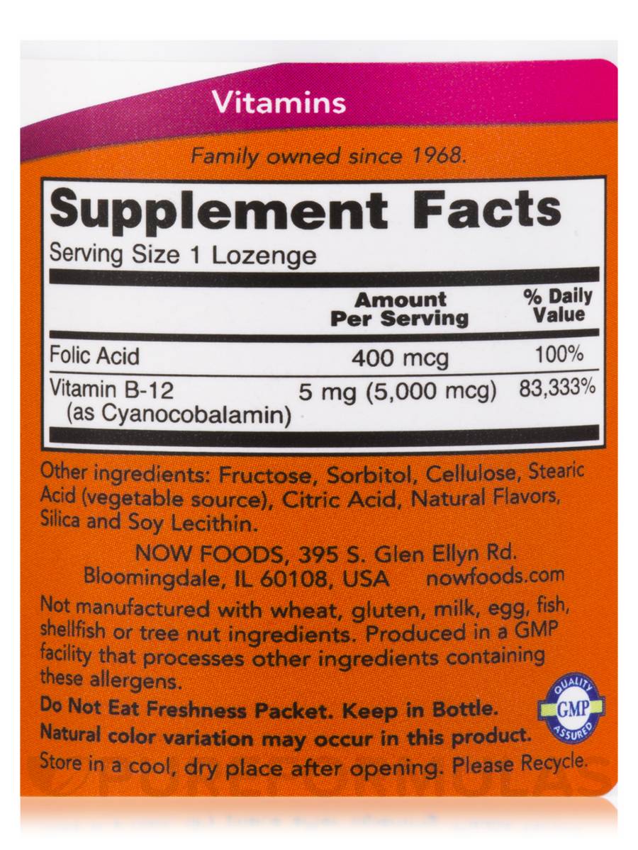 NOW Vitamin B-12 5000 mcg with Folic Acid