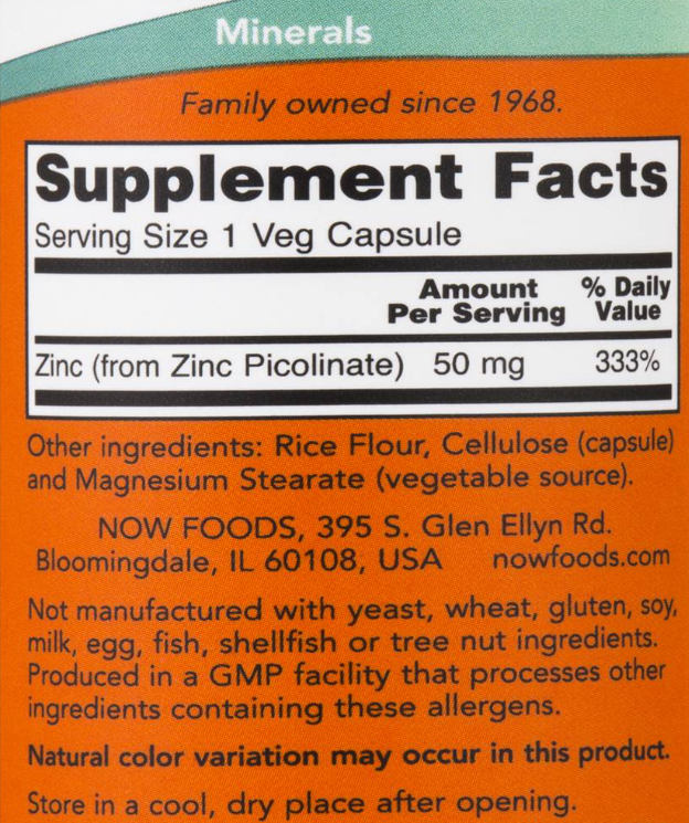 NOW Zinc Picolinate 50 mg 30 kapszula