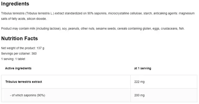 OstroVit Tribulus Terrestris facts