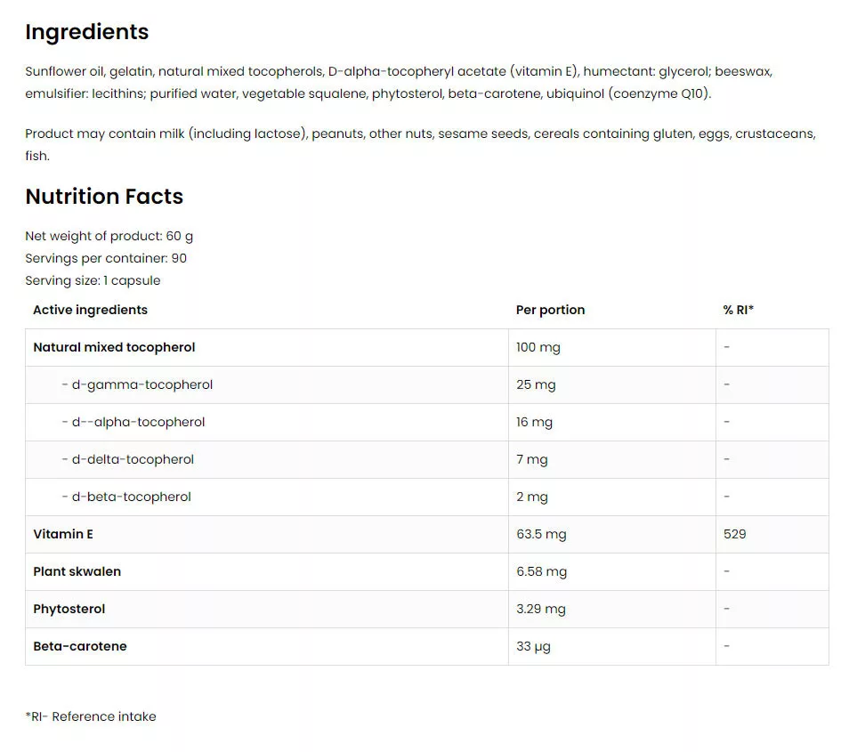 OstroVit Vitamin E Natural Tocopherols Complex 90 lágykapszula