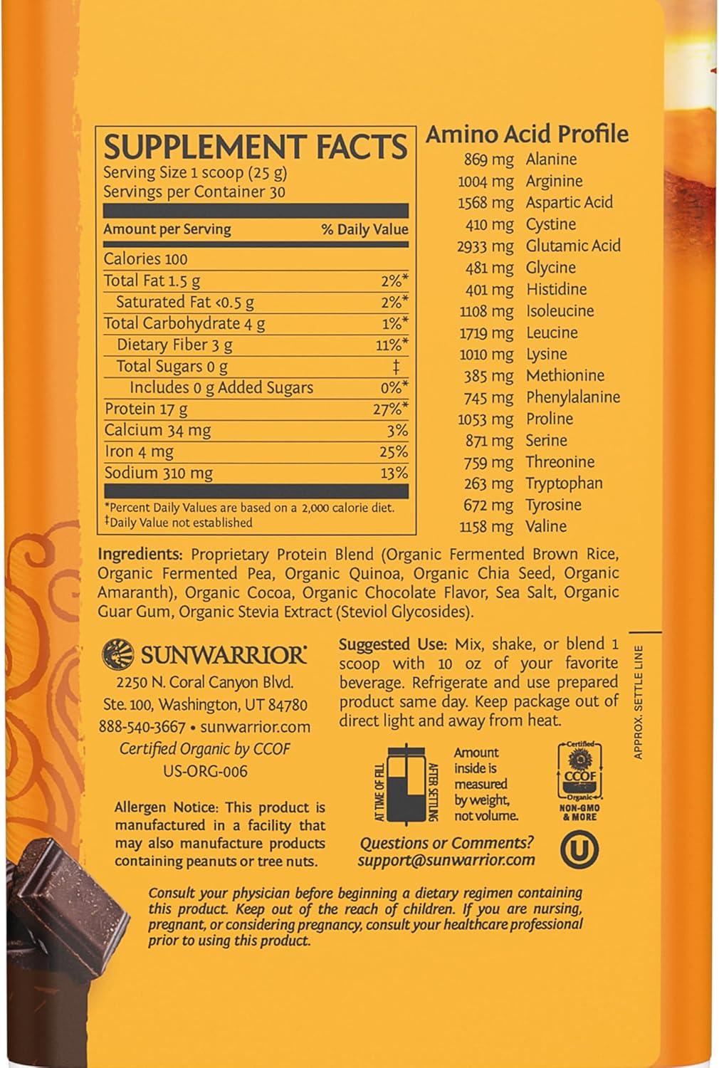 Sunwarrior Protein Classic Plus összetétele